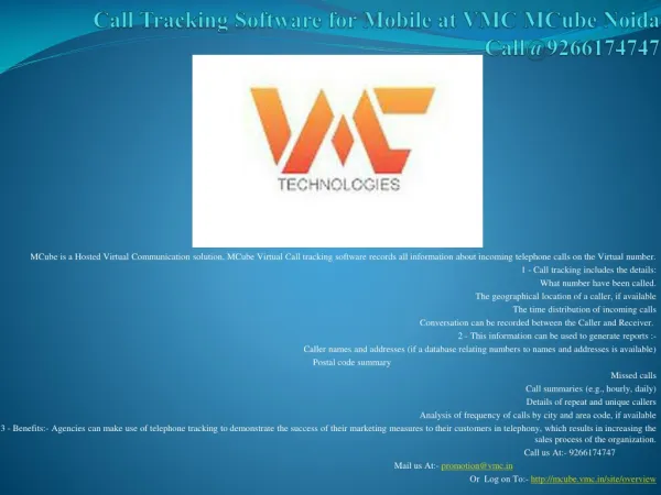 Call Tracking Software for Mobile at VMC MCube Noida