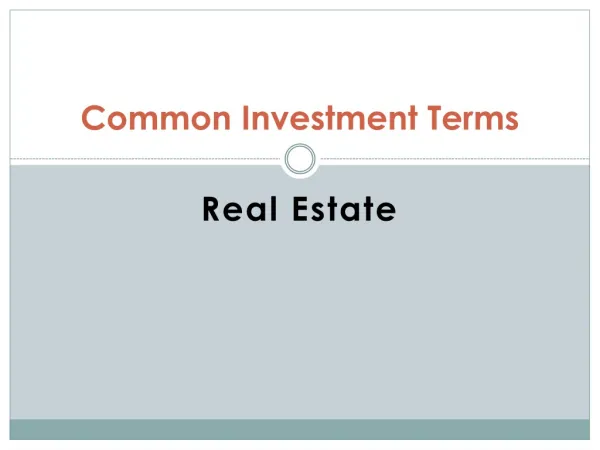 Common Investment Terms Real Estate Investing