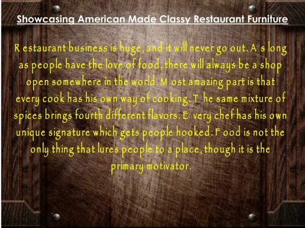 Showcasing American Made Classy Restaurant Furniture
