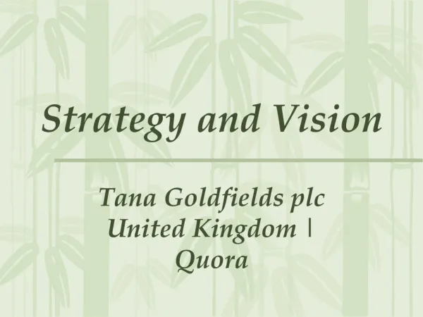 Strategy and Vision - Tana Goldfields plc United Kingdom