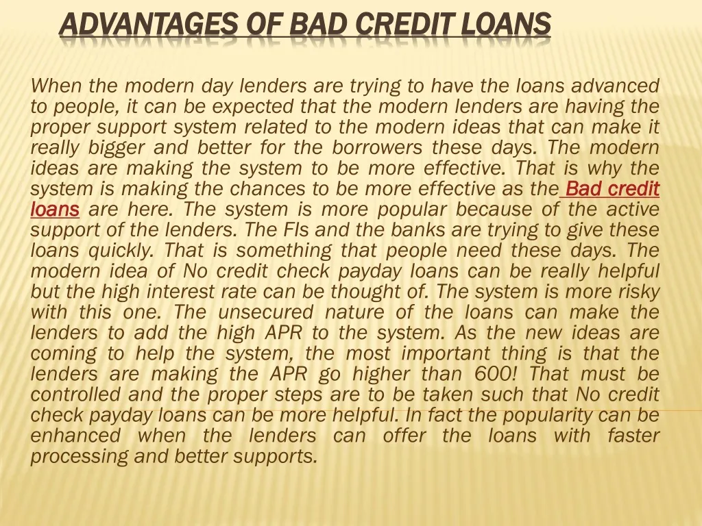 advantages of bad credit loans