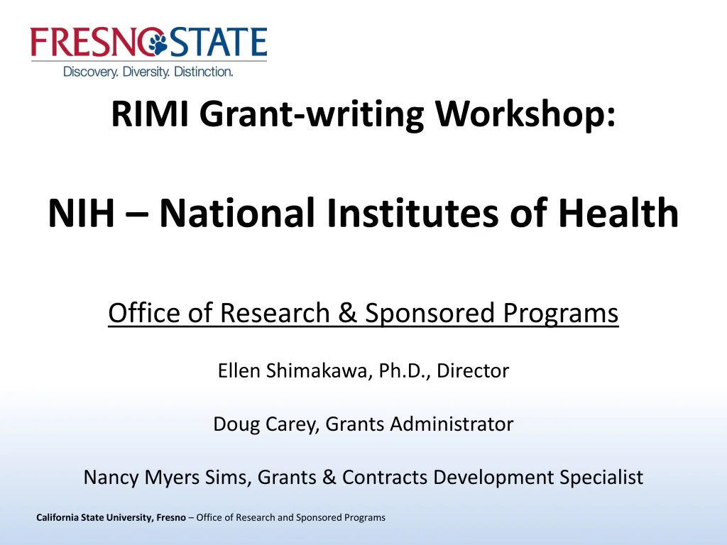 rimi grant writing workshop nih national institutes of health