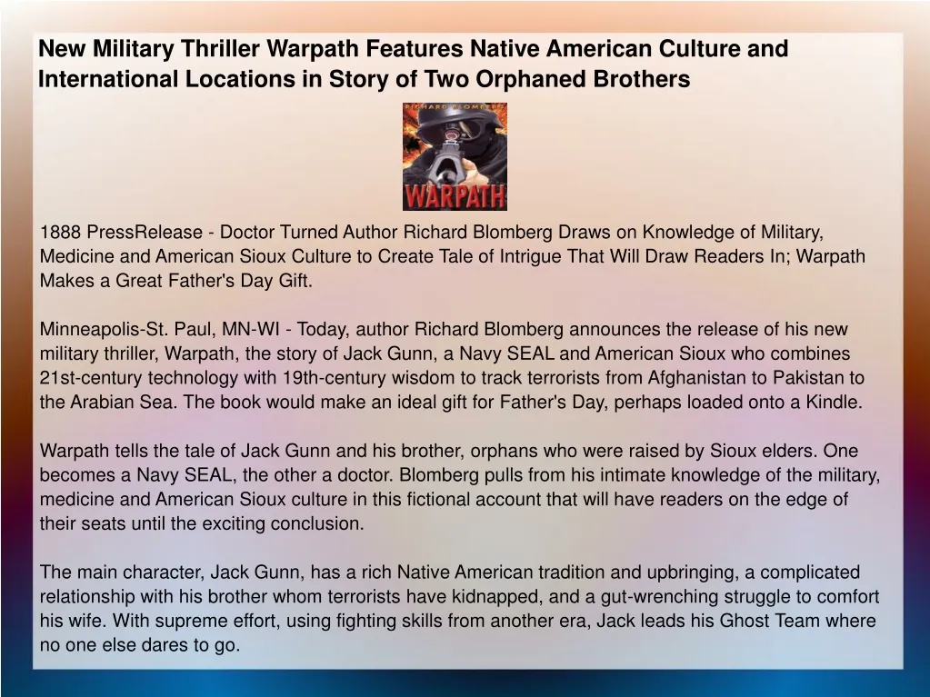 new military thriller warpath features native