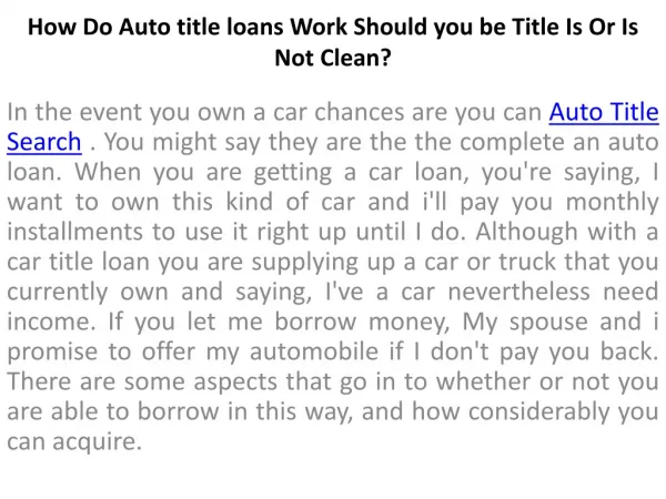How Do Title Loans Work