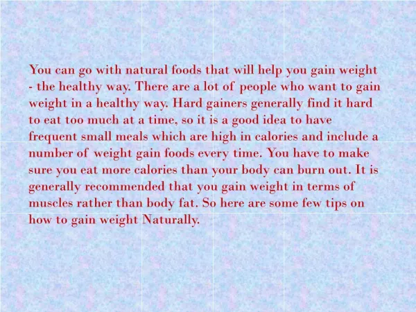 Weight Gain tips