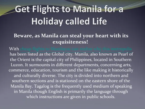 Get Flights to Manila for a Holiday called Life