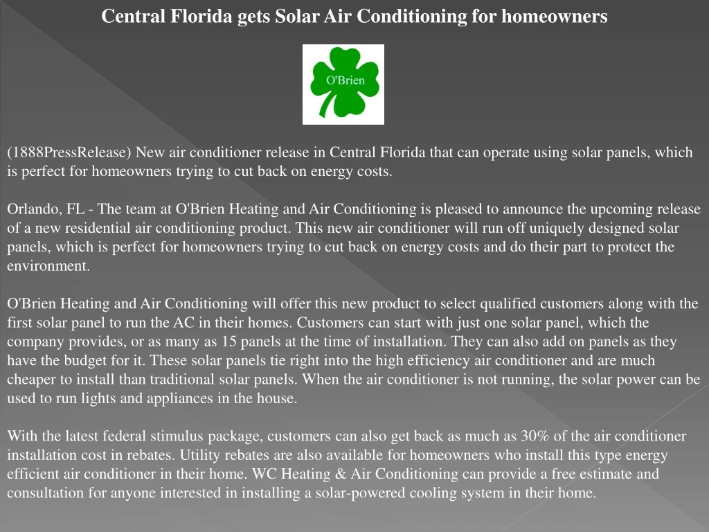 central florida gets solar air conditioning