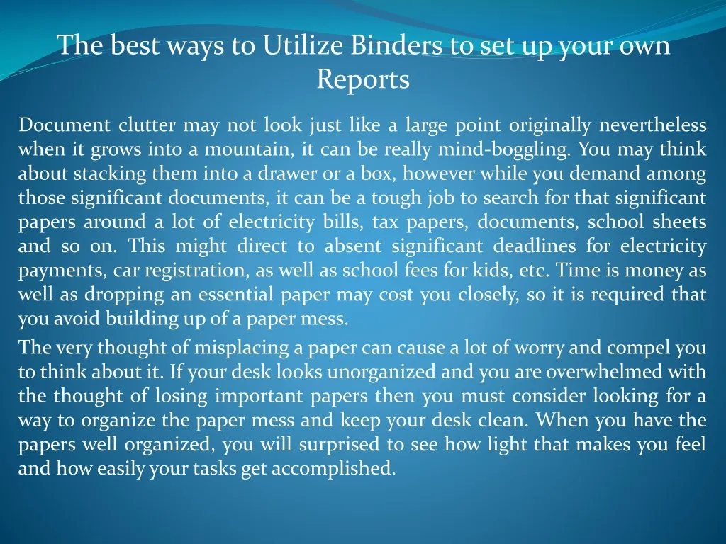 the best ways to utilize binders to set up your