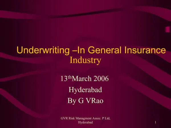Underwriting In General Insurance Industry