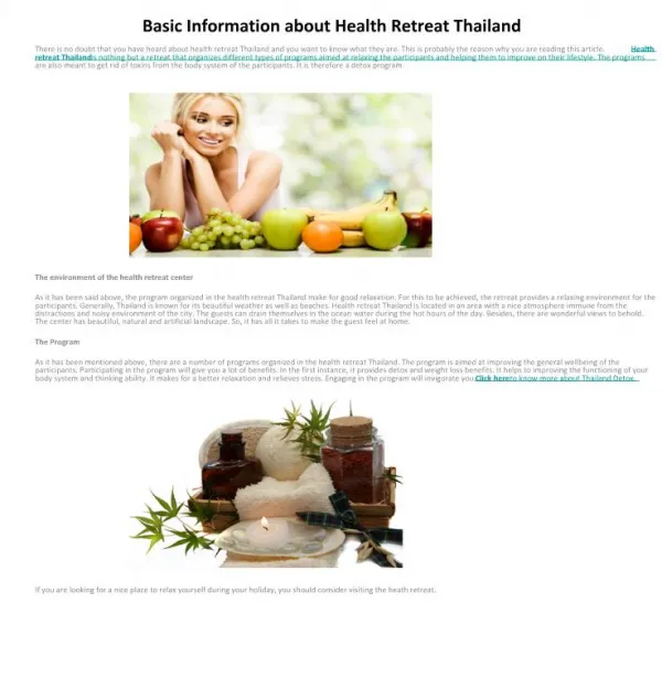 Basic Information about Health Retreat Thailand