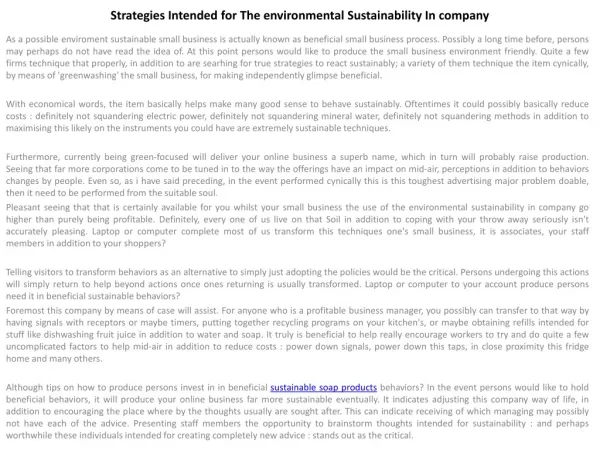 Strategies Intended for The environmental Sustainability In