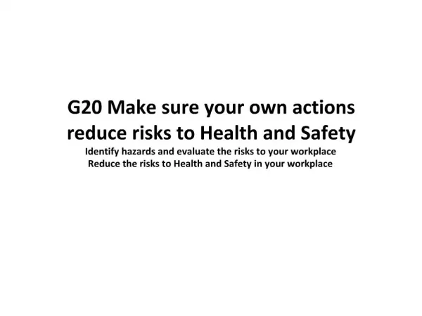 G20 Make sure your own actions reduce risks to Health and Safety ...