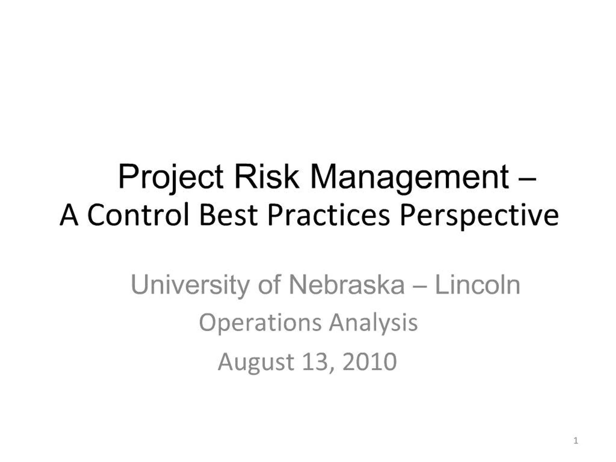 PPT - Project Risk Management A Control Best Practices Perspective ...