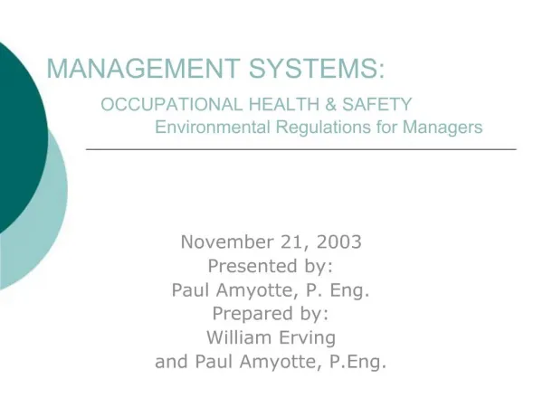 MANAGEMENT SYSTEMS: OCCUPATIONAL HEALTH SAFETY ...