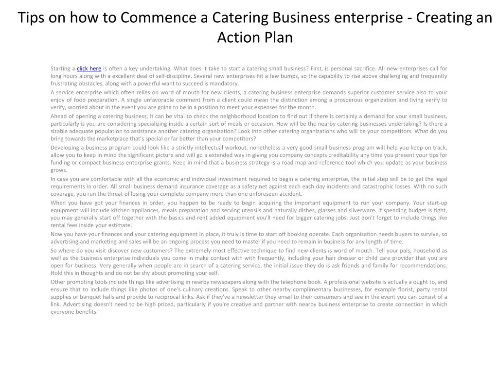 tips on how to commence a catering business enterprise creating an action plan