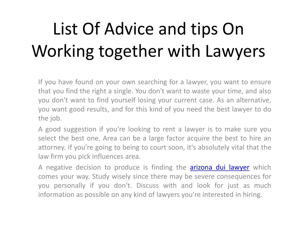 list of advice and tips on working together with lawyers