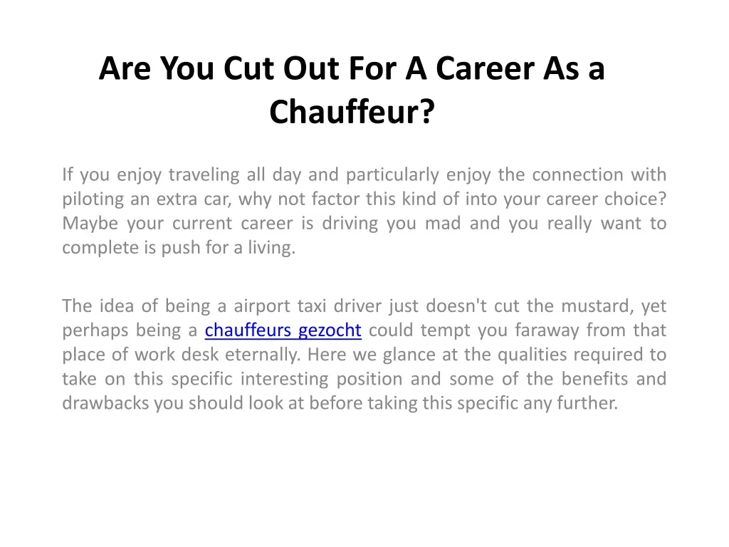 are you cut out for a career as a chauffeur