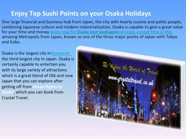 Enjoy Top Sushi Points on your Osaka Holidays