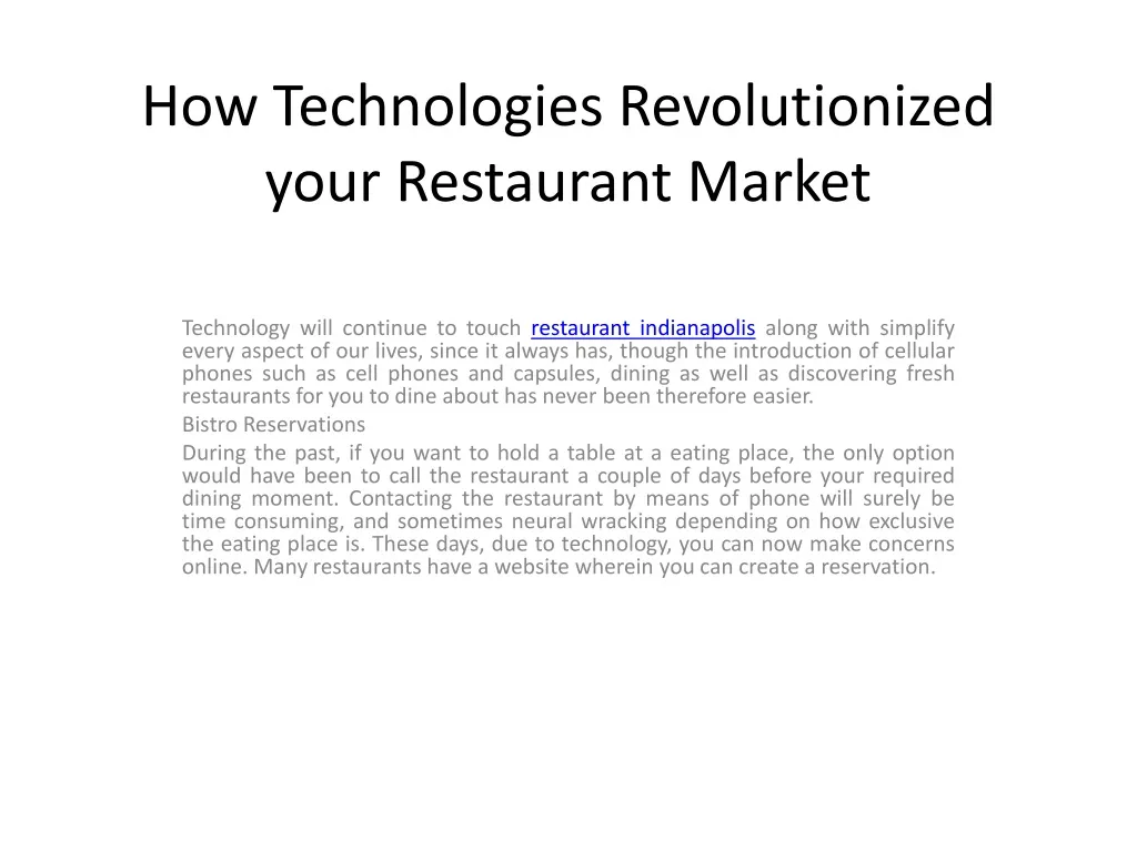 how technologies revolutionized your restaurant market