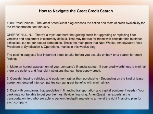How to Navigate the Great Credit Search