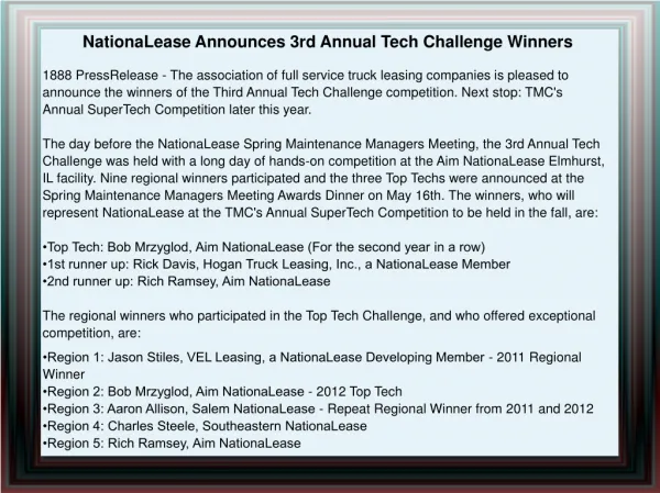 NationaLease Announces 3rd Annual Tech Challenge Winners