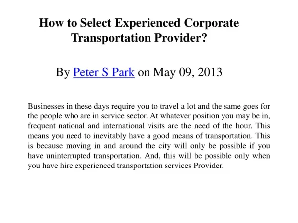 How to Select Experienced Corporate Transportation Provider?