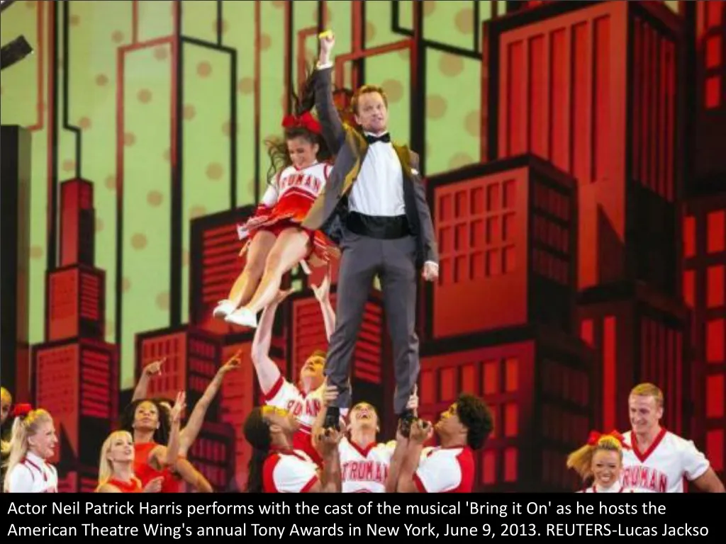 actor neil patrick harris performs with the cast