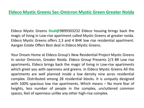 Eldeco Mystic Greens sec-Omicron %%9899606065%% Mystic Green