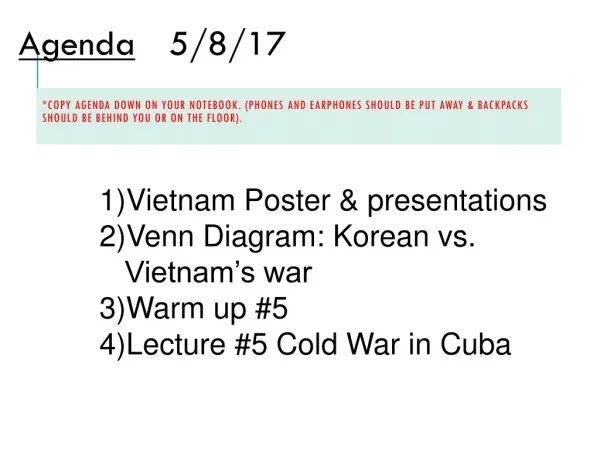 Agenda 	 5/8/17
