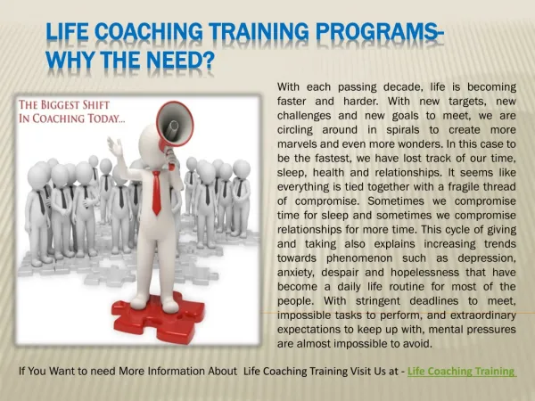 Life Coaching Training Programs- Why the need?