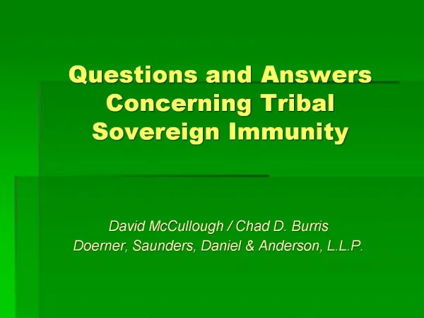 Questions and Answers Concerning Tribal Sovereign Immunity