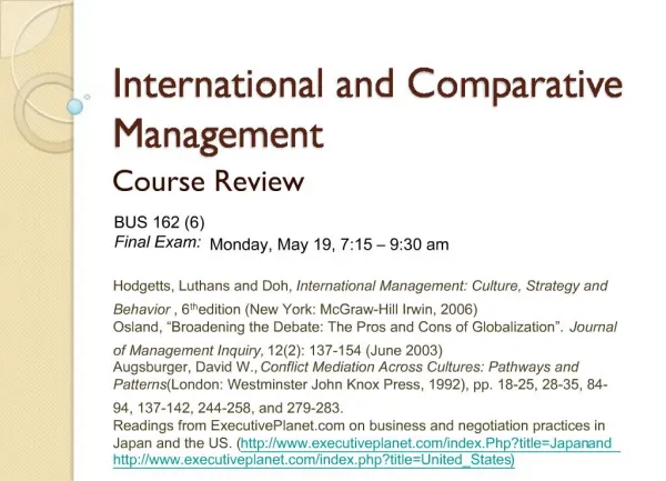 International and Comparative Management