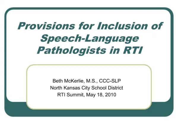 Provisions for Inclusion of Speech-Language Pathologists in RTI