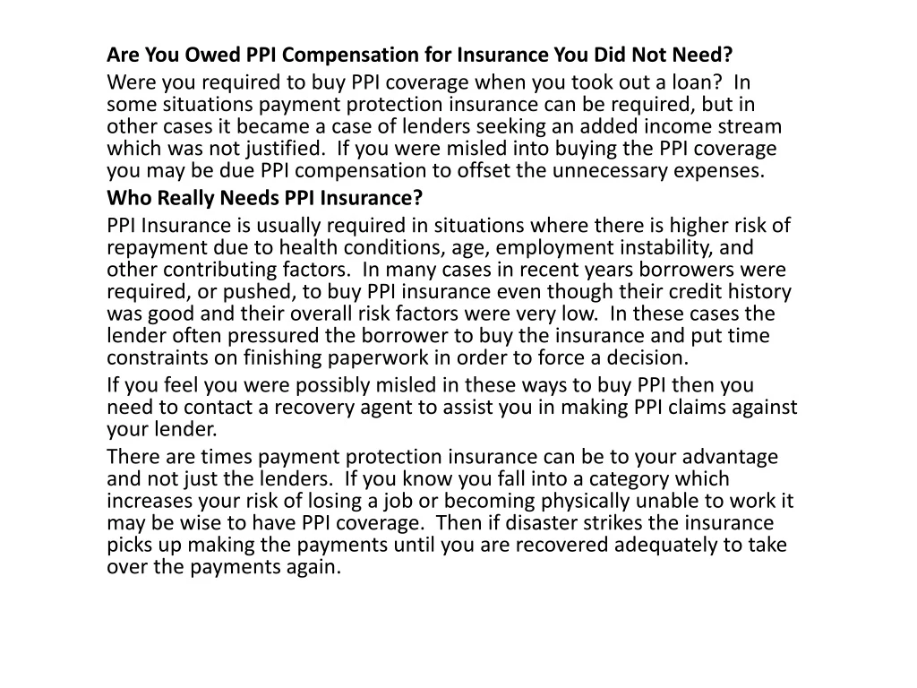 are you owed ppi compensation for insurance