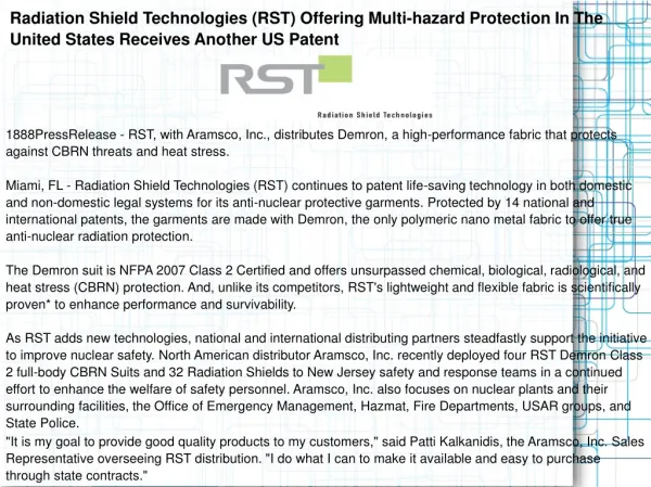 Radiation Shield Technologies (RST) Offering Multi-hazard Pr