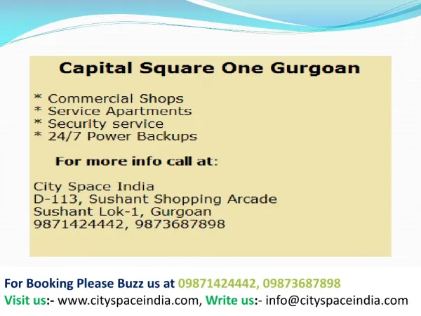 Capital square gurgaon ! 9871424442 ! capital square dwarka