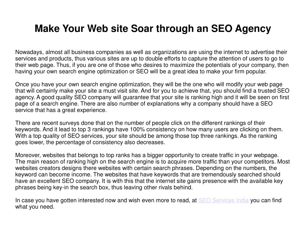 make your web site soar through an seo agency