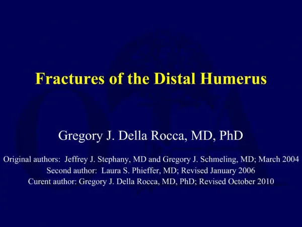 Fractures of the Distal Humerus