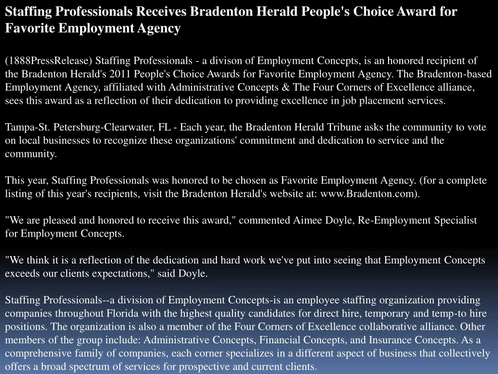 PPT staffing professionals receives bradenton herald people's ch