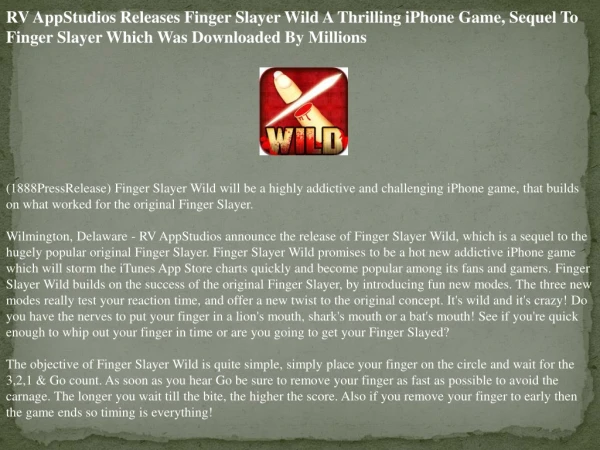 rv appstudios releases finger slayer wild a thrilling iphone