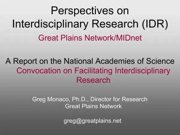 Perspectives on Interdisciplinary Research IDR