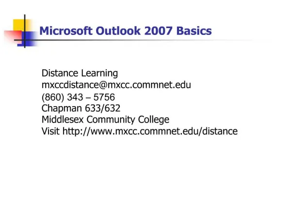 Microsoft Outlook 2007 Basics