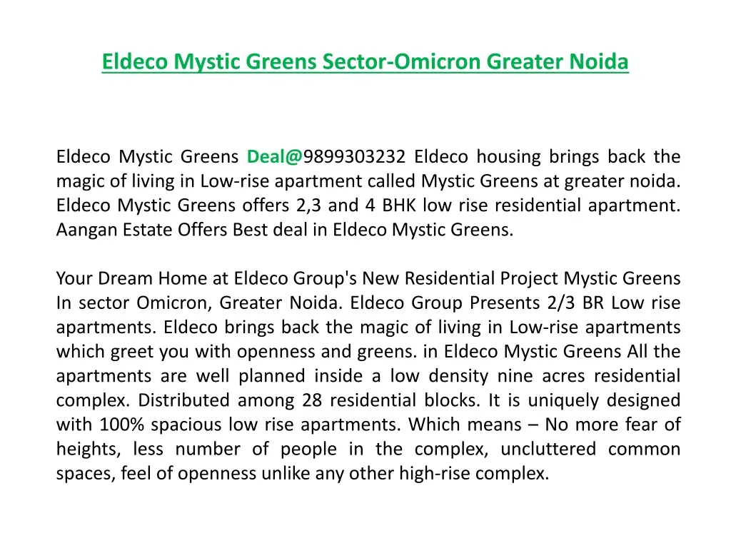 eldeco mystic greens sector omicron greater noida