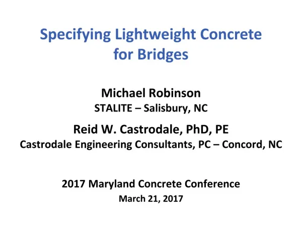 2017 Maryland Concrete Conference March 21, 2017