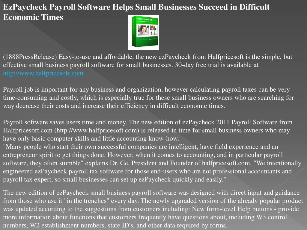 ezpaycheck payroll software helps small