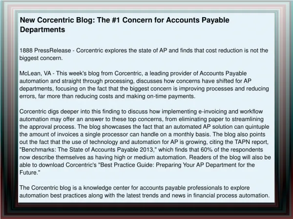 New Corcentric Blog: The #1 Concern for Accounts Payable Dep