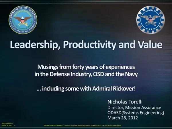Nicholas Torelli Director, Mission Assurance ODASD(Systems Engineering ) March 28, 2012