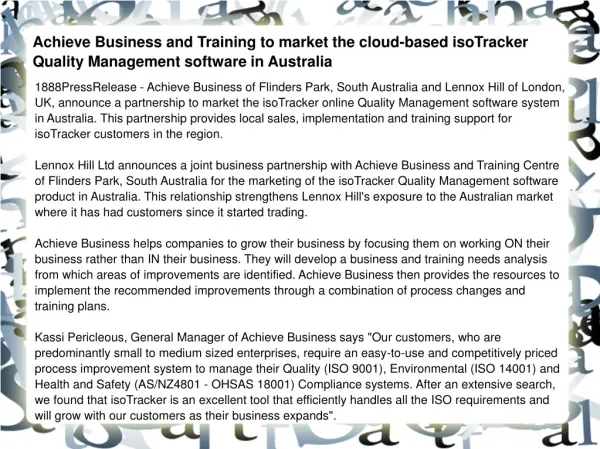 Achieve Business and Training to market the cloud-based