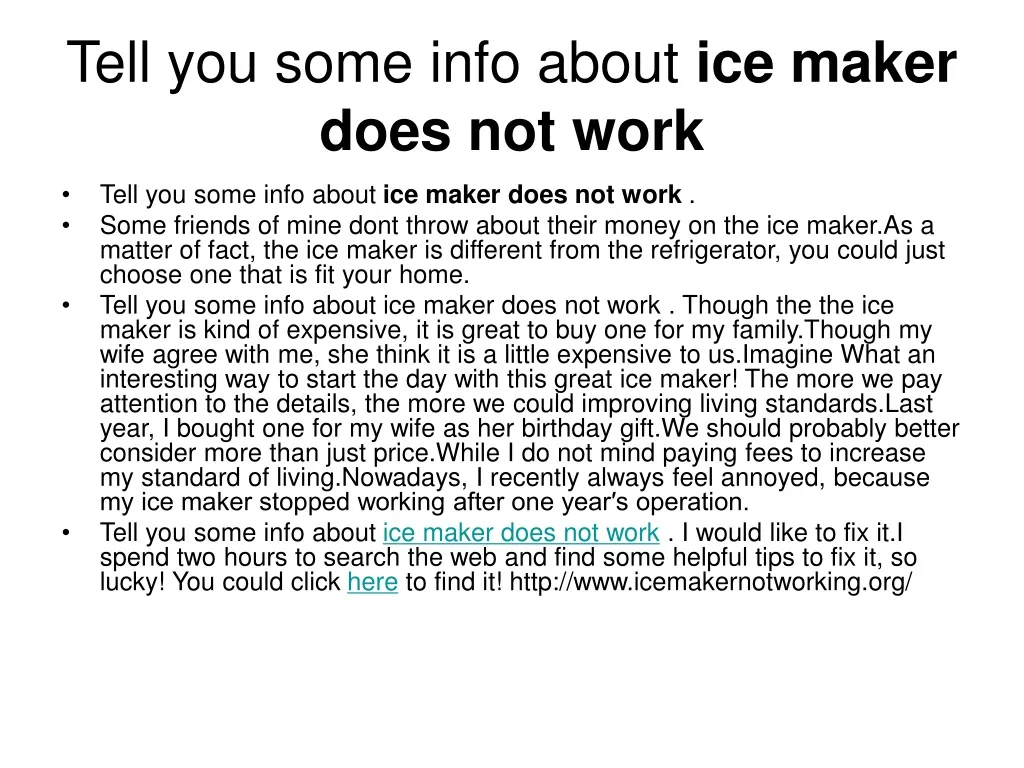 tell you some info about ice maker does not work