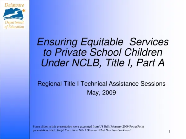 Ensuring Equitable Services to Private School Children Under NCLB, Title I, Part A